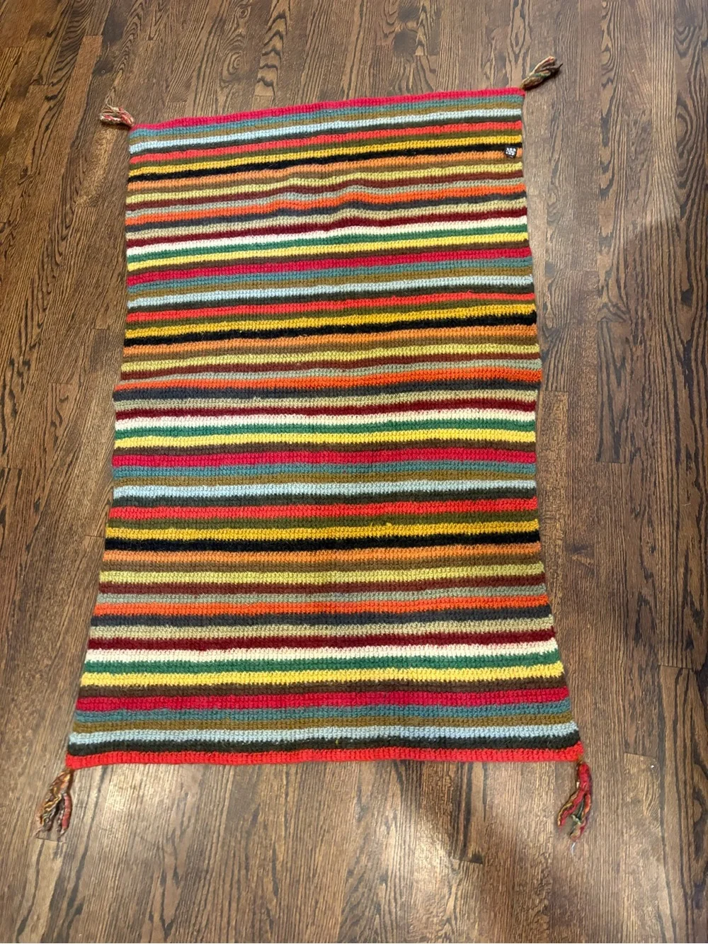 Nepal Hand Knit Pure Wool Multi Stripe Throw - Picture 2 of 7